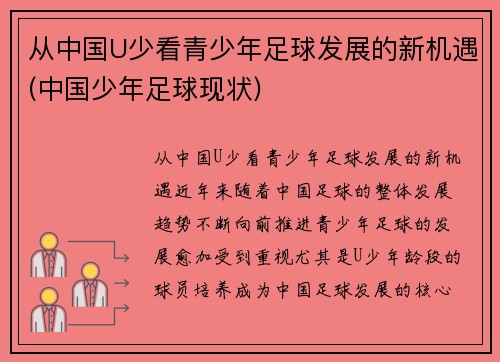 从中国U少看青少年足球发展的新机遇(中国少年足球现状)
