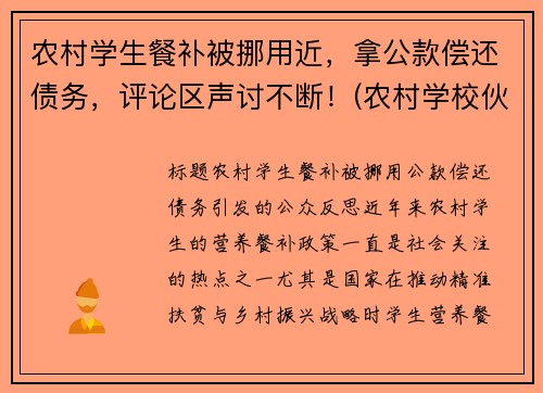 农村学生餐补被挪用近，拿公款偿还债务，评论区声讨不断！(农村学校伙食补助)