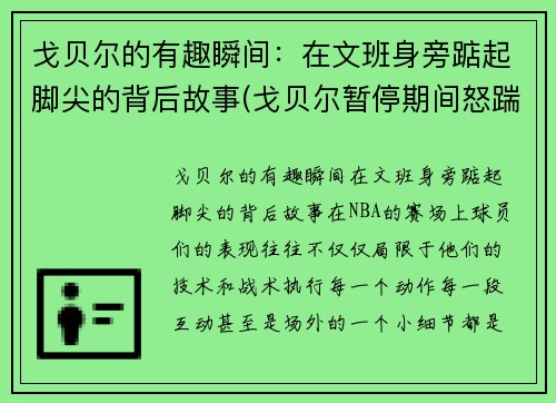 戈贝尔的有趣瞬间：在文班身旁踮起脚尖的背后故事(戈贝尔暂停期间怒踹凳子)
