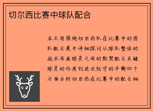 切尔西比赛中球队配合