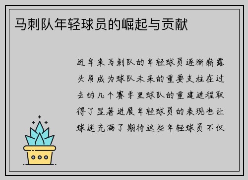 马刺队年轻球员的崛起与贡献